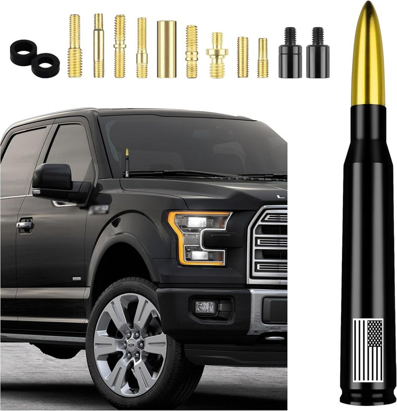 Junecarp American Flag Car Bullet Antenna,Truck Exterior Decoration Accessories[New Upgrade Flag Design] Car Antenna Replacement for Car SUV Truck Most Auto Cars Antenna Accessories (Gold) - Image 1